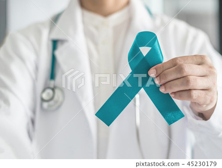 Teal awareness ribbon for Ovarian Cancer awareness 45230179