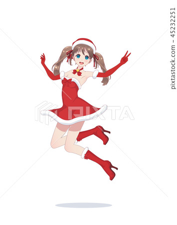 3/23から一部お休みしますHappy Joyful anime manga girl as Santa Claus in a jump - Stock