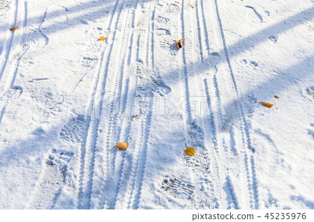 bike trails in the first snow in autumn bike trails in the first snow in autumn 45235976