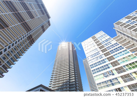 Cityscape looking up at tower apartment 45237353