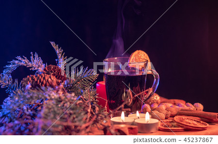Typical Christmas decoration with cookies and candles 45237867