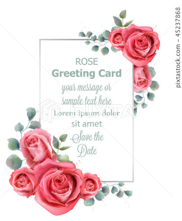 Rose flowers wedding card watercolor Vector 45237868
