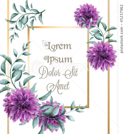 Dahlia purple flowers frame card Vector watercolor - Stock Illustration ...