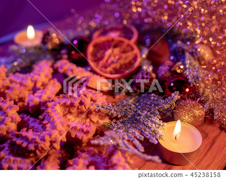 Typical Christmas decoration with cookies and candles 45238158