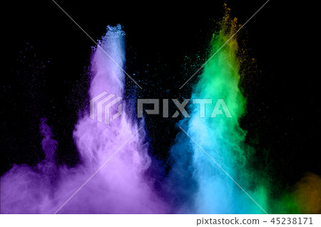 Blue and purple dust particles explosion 45238171