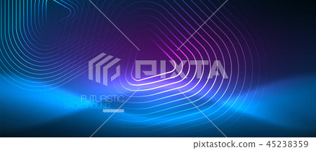 Neon glowing techno lines, hi-tech futuristic abstract background template with geometric shapes Neon glowing techno lines, hi-tech futuristic abstract background template with geometric shapes 45238359