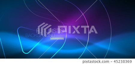 Neon glowing techno lines, hi-tech futuristic abstract background template with geometric shapes Neon glowing techno lines, hi-tech futuristic abstract background template with geometric shapes 45238369