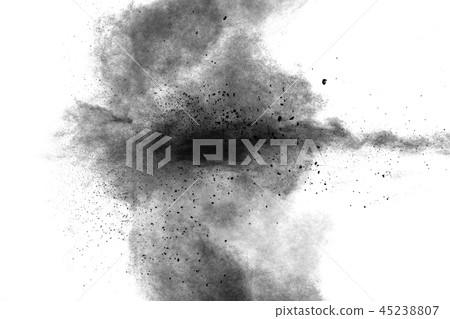 Black powder explosion against white background. Black powder explosion against white background. 45238807