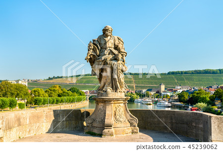 Statue of Saint Joseph with Jesus on Alte Mainbrucke, the old bridge across the Main river in 45239062