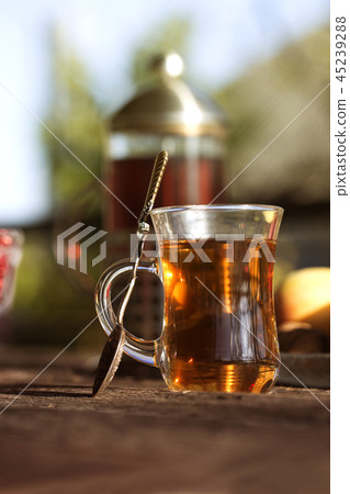 cup of tea on balcony with nature view cup of tea on balcony with nature view 45239288