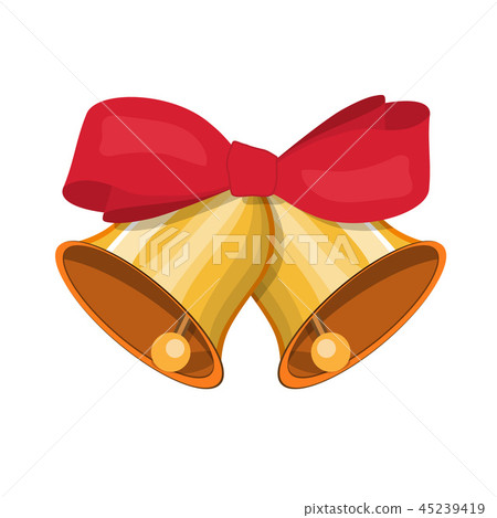 Gold ringing christmas bells with red bow. 45239419