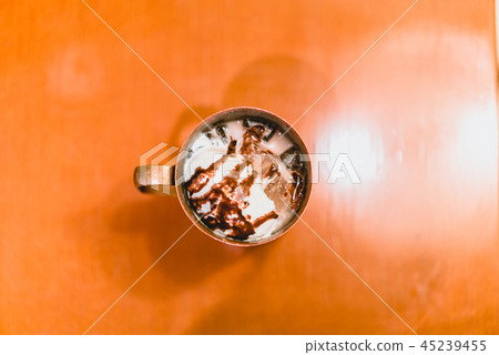 coffee in steel cup, ice cafe, cold, drink, food 45239455