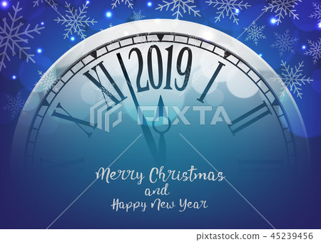 Vector 2019 Happy New Year with retro clock  45239456