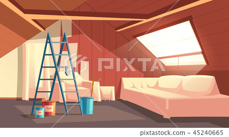 Vector attic repair. Renovation of garret, loft Vector attic repair. Renovation of garret, loft 45240665