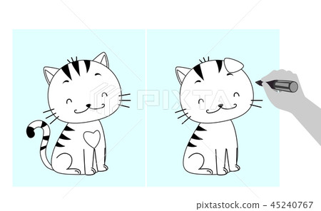 Cat Drawing Hand Spot The Difference Game 45240767