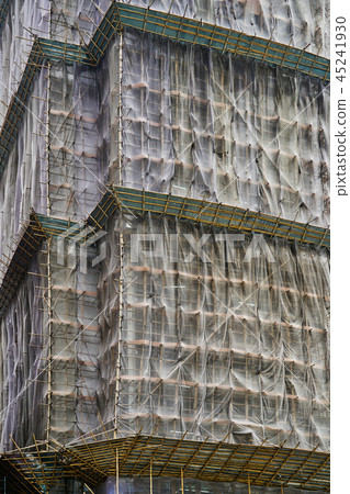 Hong Kong - Bamboo Scaffolding at Building Constru 45241930