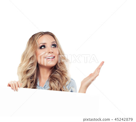 Smiling woman with white empty board 45242879