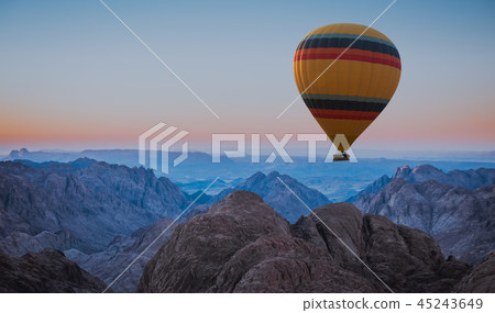 Hot air balloon over Mount Moses Sinai sunset 45243649