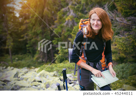 tourist girl at the Carpathians 45244011