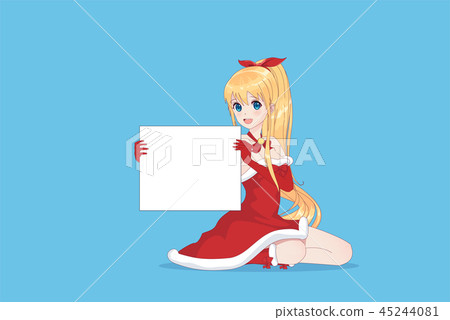 Japanese Asian woman holding white big sign board 45244081