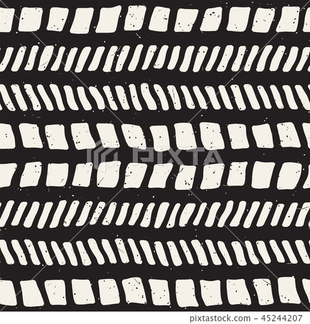 Simple ink geometric pattern. Monochrome black and white strokes background. Hand drawn ink texture 45244207