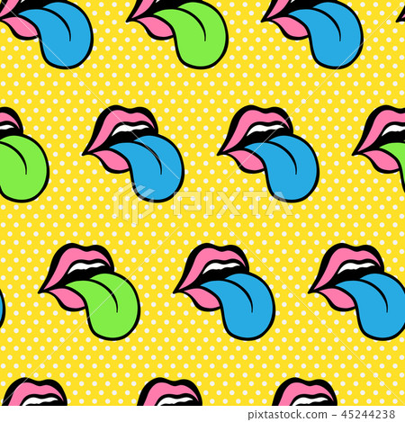 Comic cute youth lips seamless pattern. Teen colorful vector Comic cute youth lips seamless pattern. Teen colorful vector 45244238