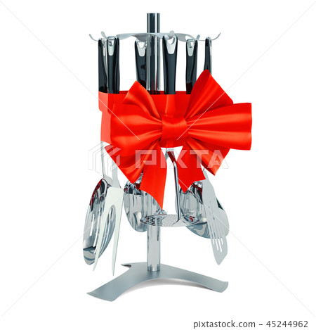 Gift concept. Kitchen utensils with red ribbon 45244962