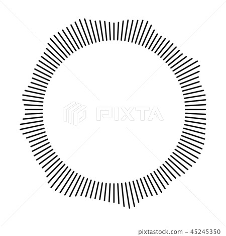 Black ring of short thin rays with wavy silhouette on white background. Stylish abstract design 45245350
