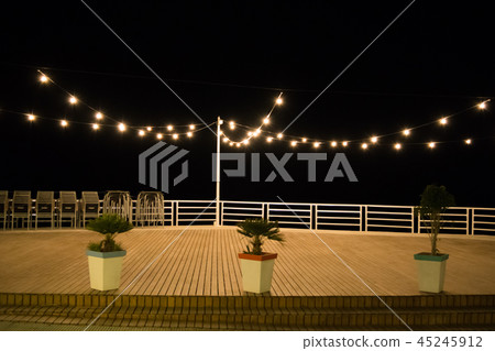 Night empty restaurant scene with the lights Night empty restaurant scene with the lights 45245912