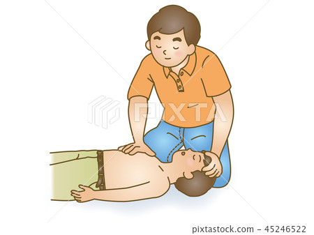First aid illustration 77: Emergency resuscitation, chest compression 45246522
