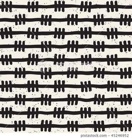 Hand drawn lines seamless grungy pattern. Abstract geometric repeating texture in black and white. 45246952