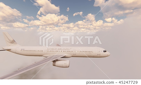 Passenger plane flying through the clouds in... - Stock Illustration ...