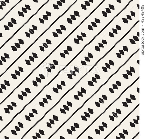 Hand drawn seamless pattern. Abstract geometric shapes background in black and white. Vector ethnic Hand drawn seamless pattern. Abstract geometric shapes background in black and white. Vector ethnic 45248408