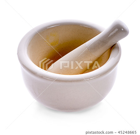 Handmade wooden mortar isolated on white Handmade wooden mortar isolated on white 45248665