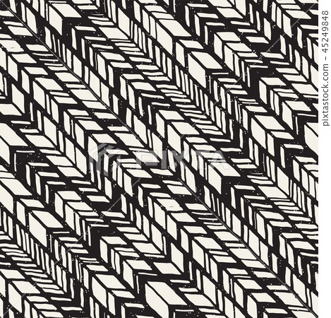 Seamless hand drawn style chevron pattern in black and white. Abstract vector background 45249848