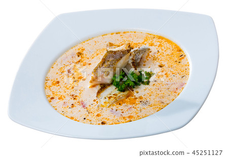Codfish soup with vegetables 45251127