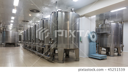 Interior of modern wine plant with stainless equipment 45251539