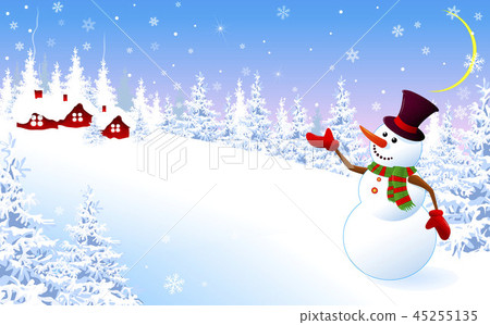 Snowman on a winter background, greeting card 45255135