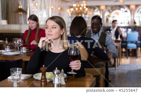 Thoughtful girl in restaurant 45255647