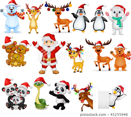 Cartoon Santa Claus with many animals collection s 45255946