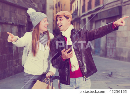 male and female pointing finger male and female pointing finger 45256165