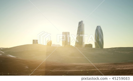 city skyscrapes in desert at sunset city skyscrapes in desert at sunset 45259083