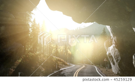 rocky road tonel in mountain at sunset 45259129