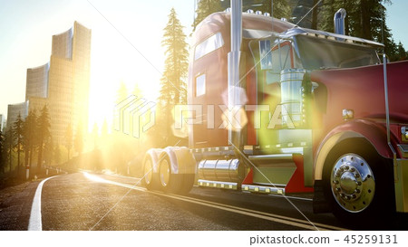 Truck on the road at sunset Truck on the road at sunset 45259131