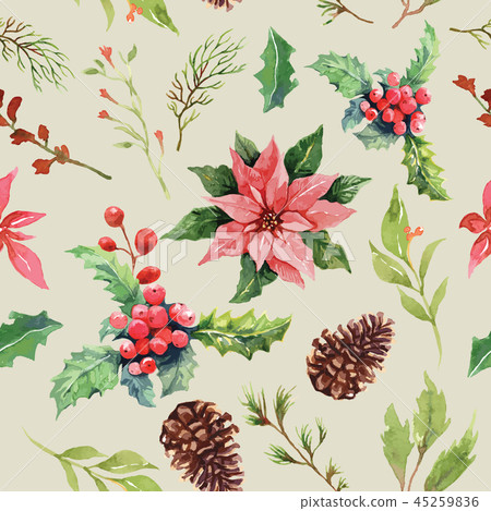 Seamless pattern watercolor Christmas set. - Stock Illustration ...