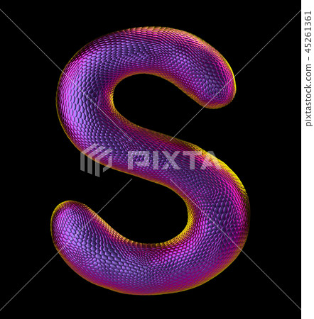 Letter S made of natural purple snake skin texture isolated on black. 45261361