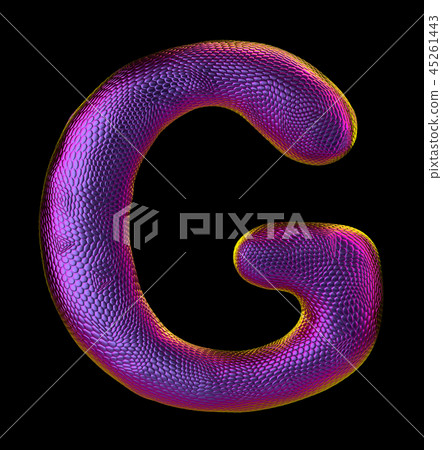 Letter G made of natural purple snake skin texture isolated on black. 45261443