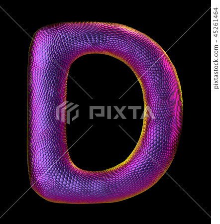 Letter D made of natural purple snake skin texture isolated on black. 45261464