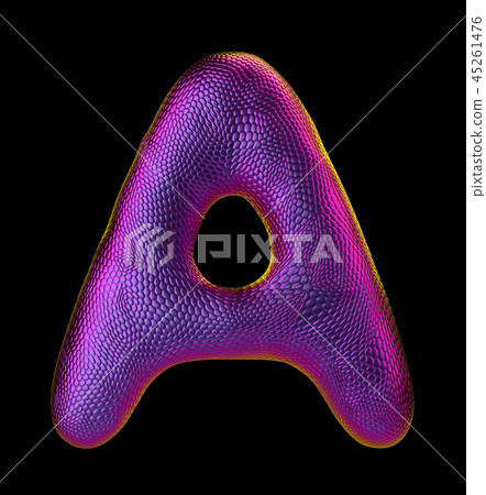 Letter A made of natural purple snake skin texture isolated on black. 45261476