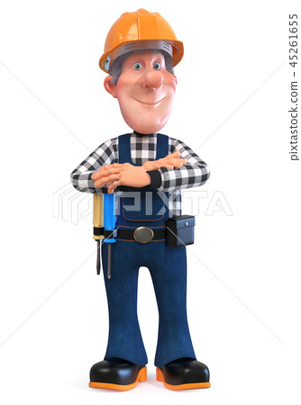 3d Illustration Builder Worker In Overalls 插圖素材 圖庫